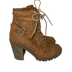 GBG by Guess Women's Boots 7M Brown All Manmade Lace Up Block Heel Retro Zip Up
